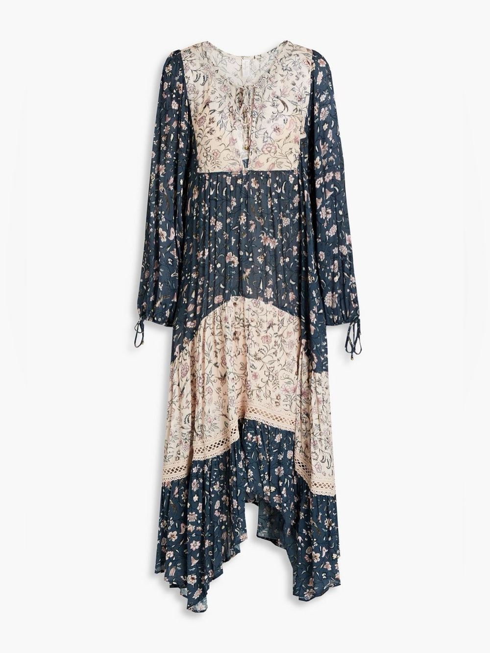 New! Tigerlily Livana Gracia Gathered Floral Navy Patchwork Midi Dress 💙 XS - Picture 4 of 5